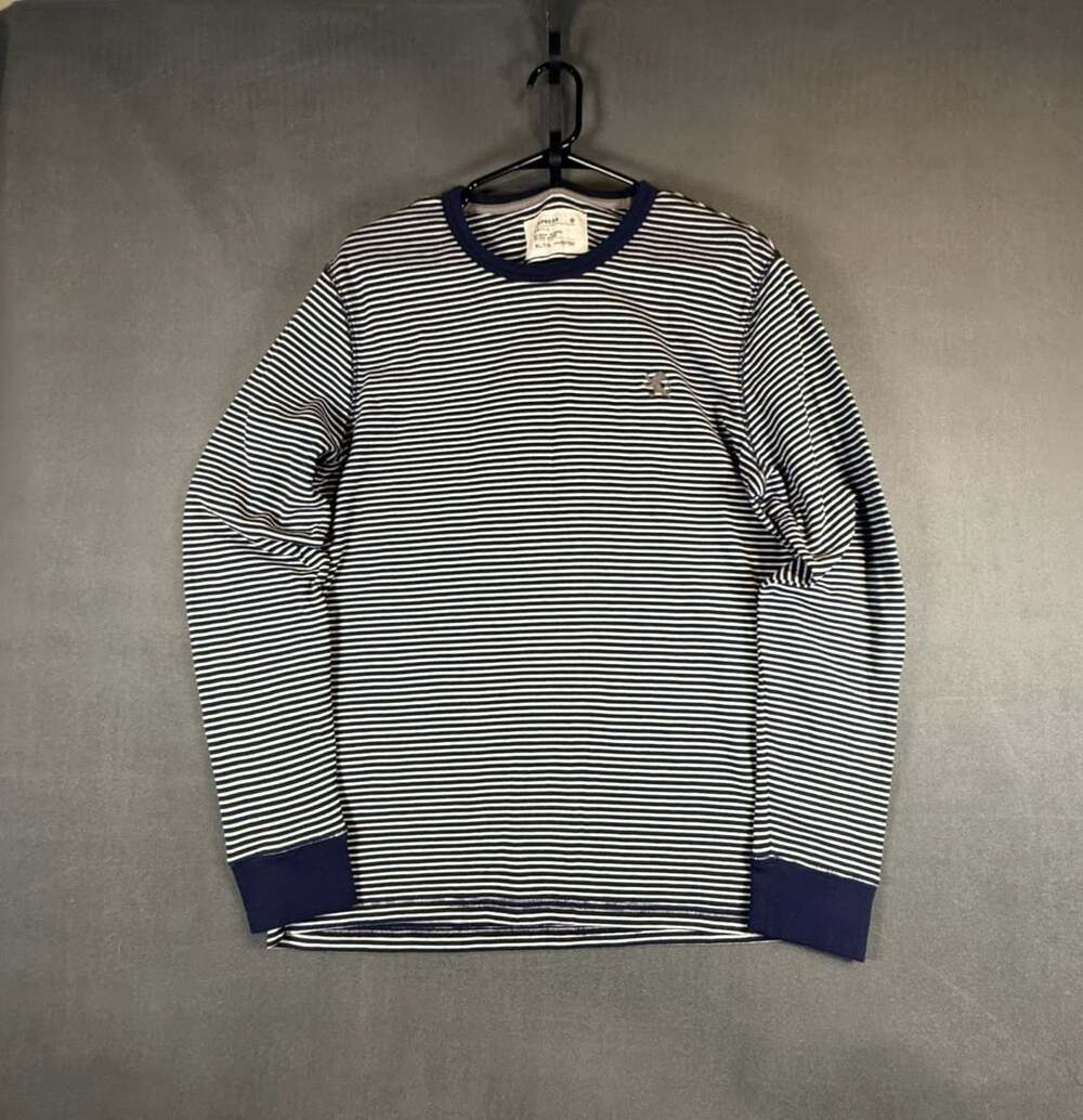 Express Waffle Striped Long Sleeve T-Shirt Navy White XL